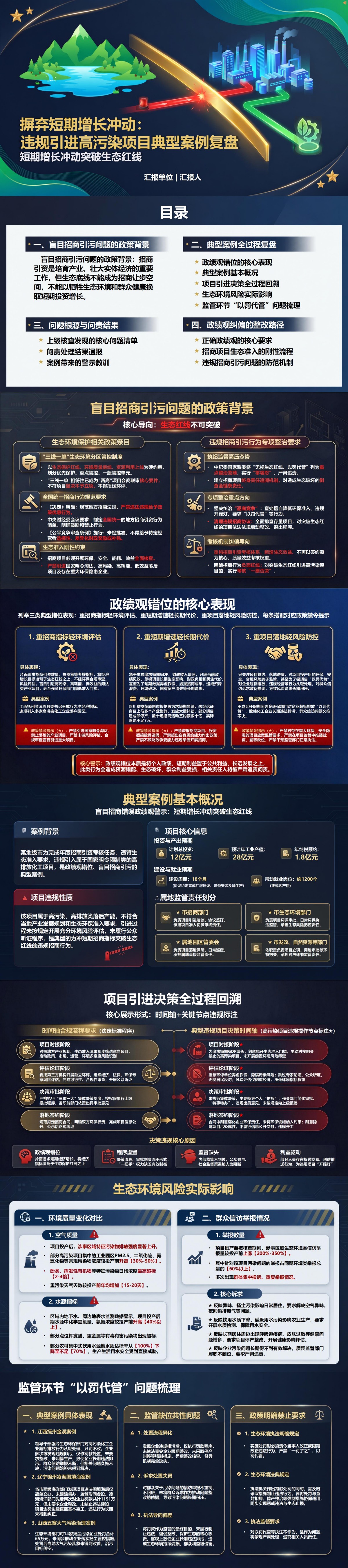 盲目招商错误政绩观案例PPT：短期增长冲动突破生态红线｜课件+讲稿封面图1