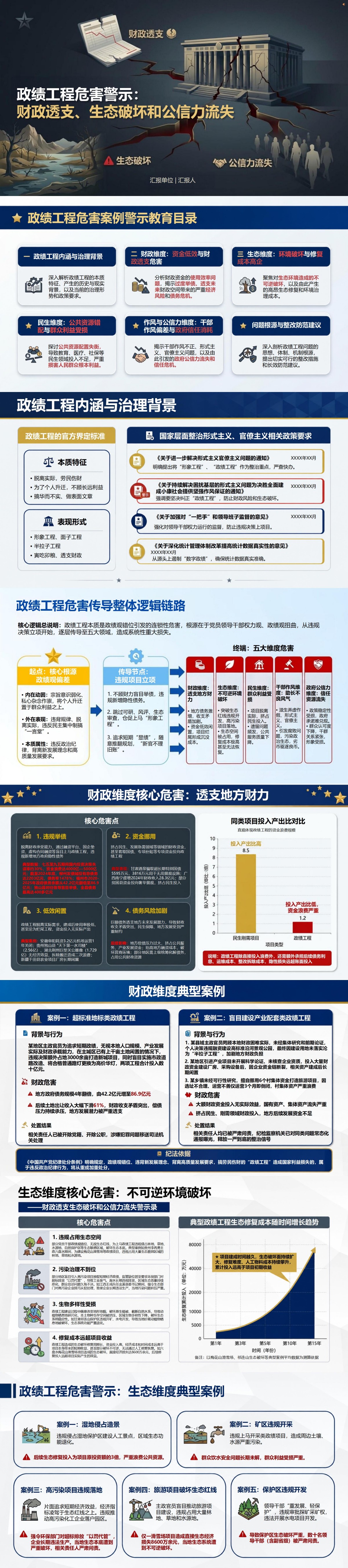 政绩工程危害案例PPT：财政透支生态破坏和公信力流失｜课件+讲稿封面图1