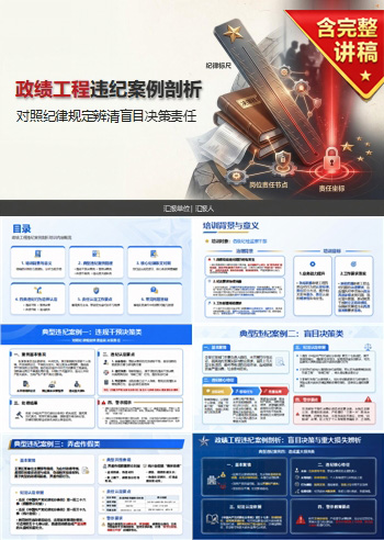 政绩工程违纪案例PPT：对照纪律规定辨清盲目决策责任｜课件+讲稿