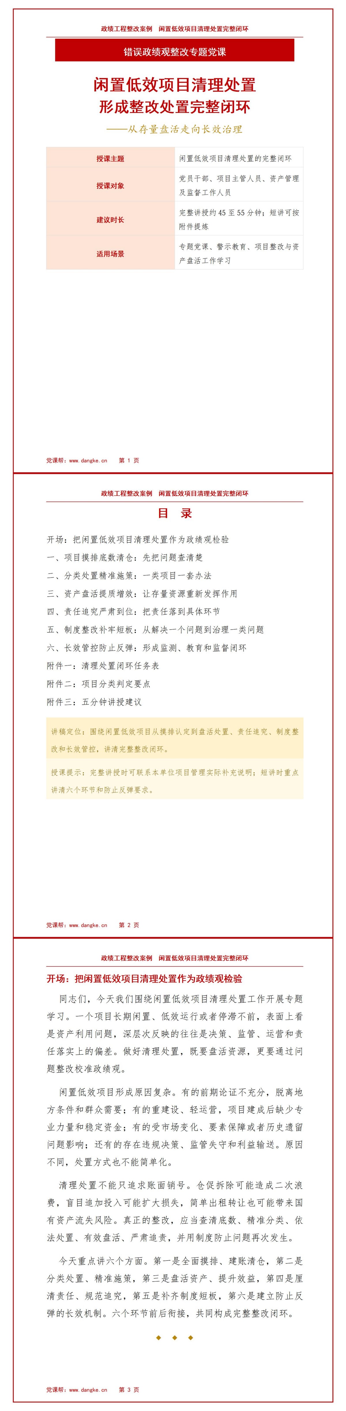 政绩工程整改案例PPT：闲置低效项目清理处置的完整闭环｜课件+讲稿讲稿预览1