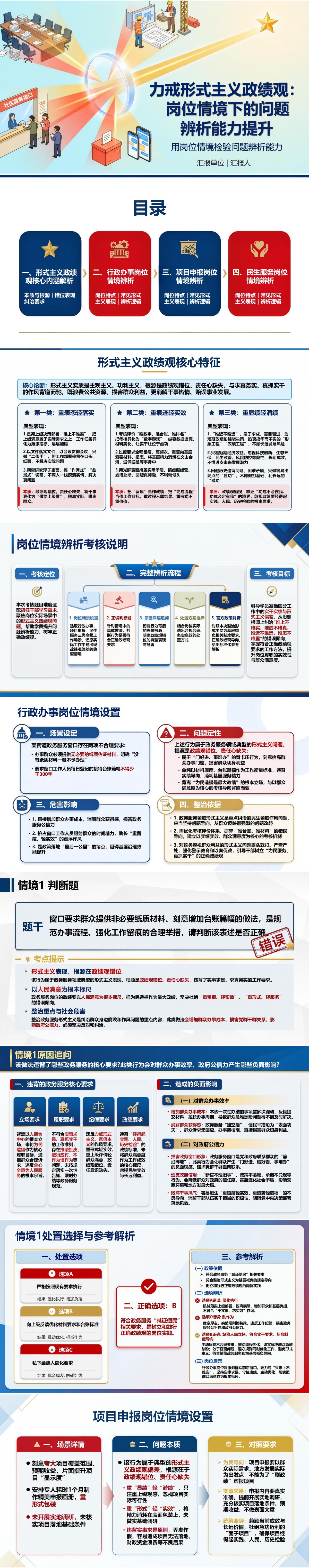 形式主义政绩观思考题PPT：用岗位情境检验问题辨析能力｜课件+讲稿封面图1