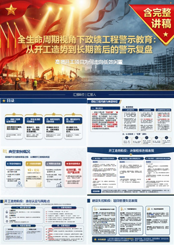政绩工程之殇警示教育PPT：高调开工项目为何走向低效闲置｜课件+讲稿