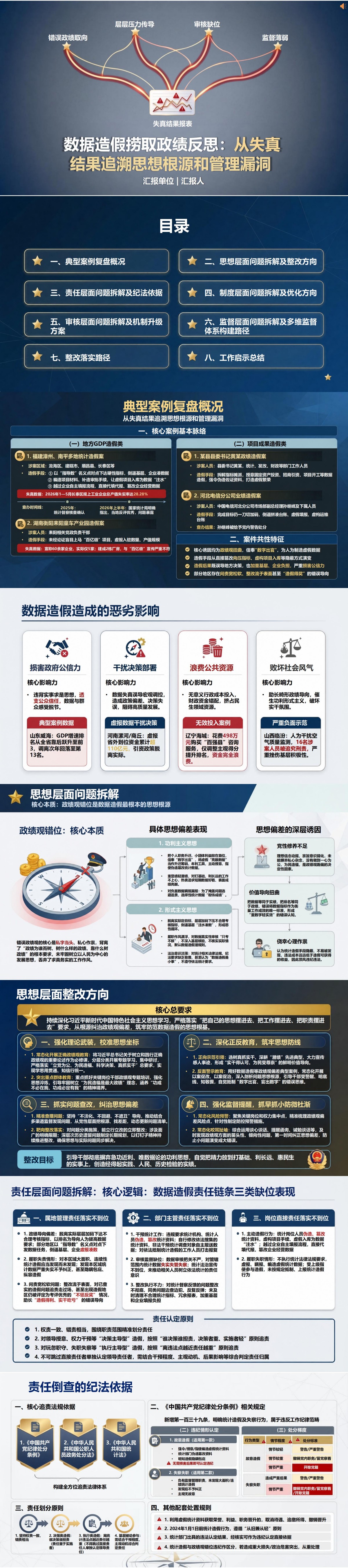 数据造假捞取政绩反思PPT：从失真结果追溯思想根源和管理漏洞｜课件+讲稿封面图1