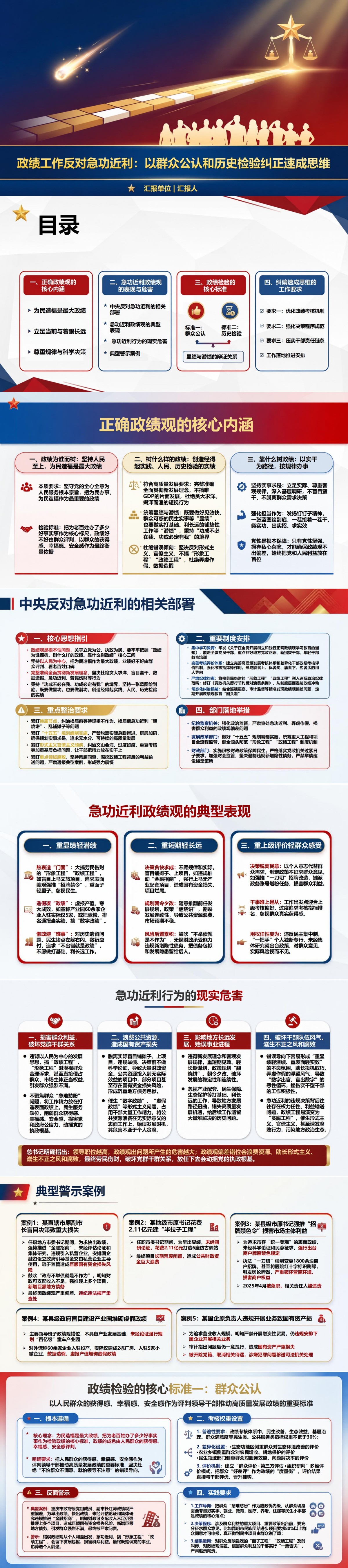 政绩工作反对急功近利PPT：以群众公认和历史检验纠正速成思维｜课件+讲稿封面图1