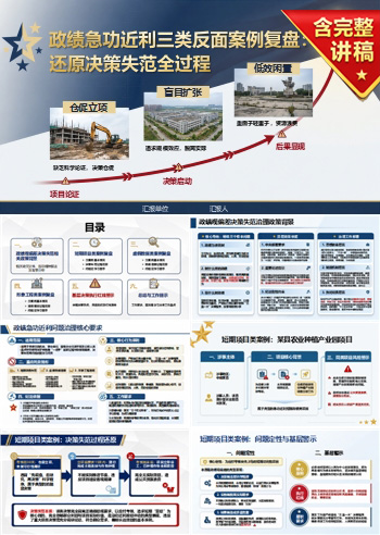 政绩急功近利事例PPT：三类反面案例还原决策失范过程｜课件+讲稿