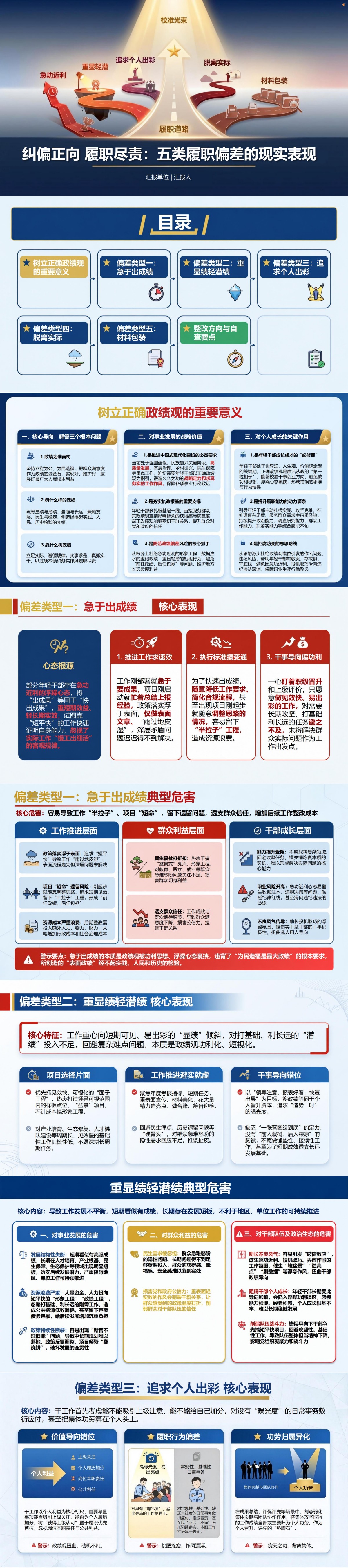 年轻干部政绩观问题PPT：五类履职偏差的现实表现｜课件+讲稿封面图1