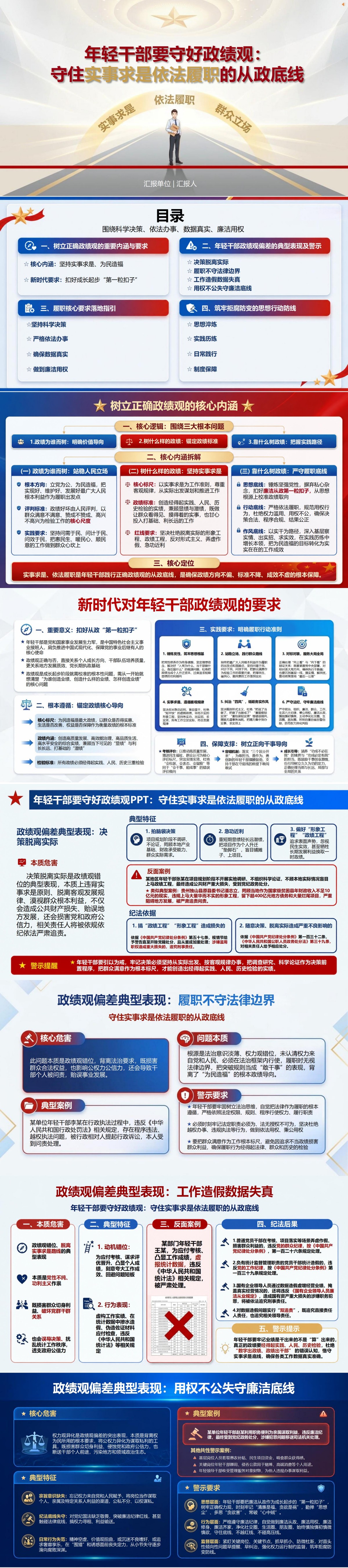 年轻干部要守好政绩观PPT：守住实事求是依法履职的从政底线｜课件+讲稿封面图1