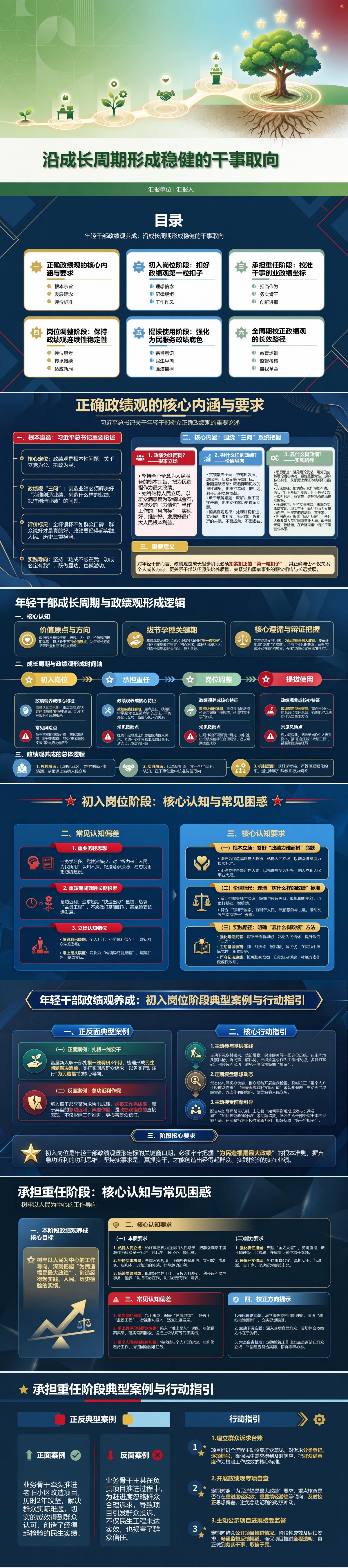 年轻干部政绩观养成PPT：沿成长周期形成稳健的干事取向｜课件+讲稿封面图1