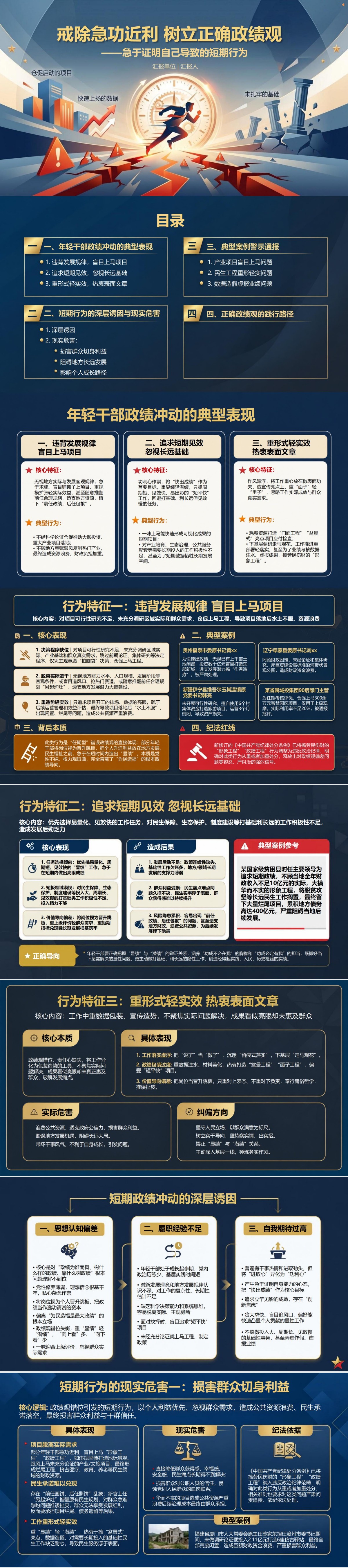 年轻干部盲目追求政绩PPT：急于证明自己导致的短期行为｜课件+讲稿封面图1