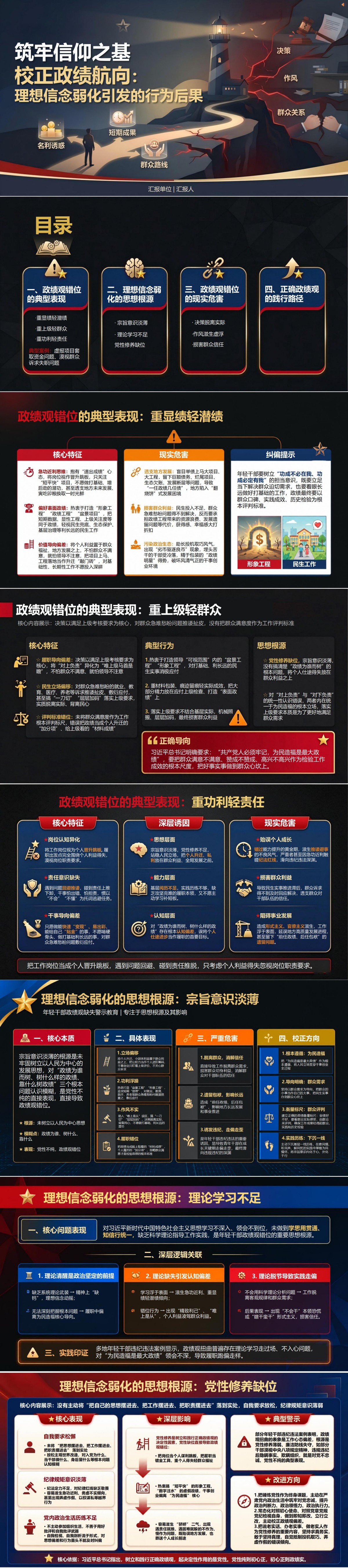 年轻干部政绩观缺失PPT：理想信念弱化引发的行为后果｜课件+讲稿封面图1