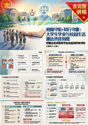 大学生廉洁修身PPT：把廉洁选择落到学业诚信和评奖评优｜课件+讲稿