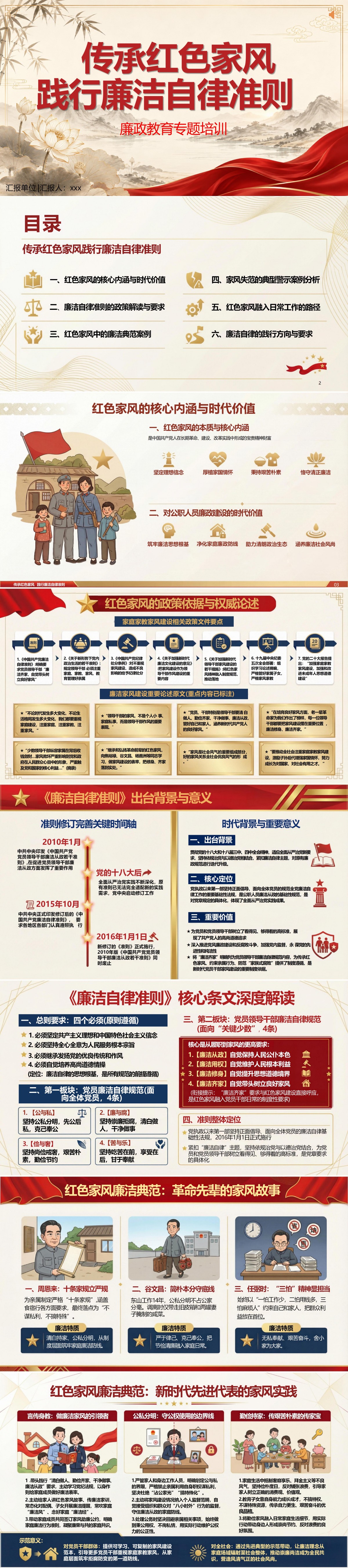 廉洁自律准则家风建设PPT：传承红色家风筑牢家庭廉洁防线｜课件+讲稿封面图1