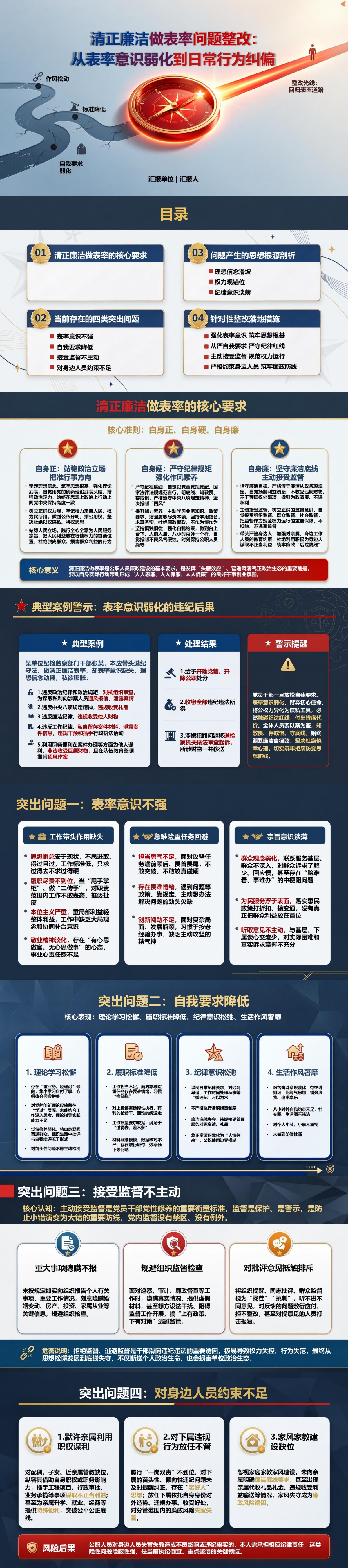 清正廉洁做表率问题整改PPT：从表率意识弱化到日常行为纠偏｜课件+讲稿封面图1
