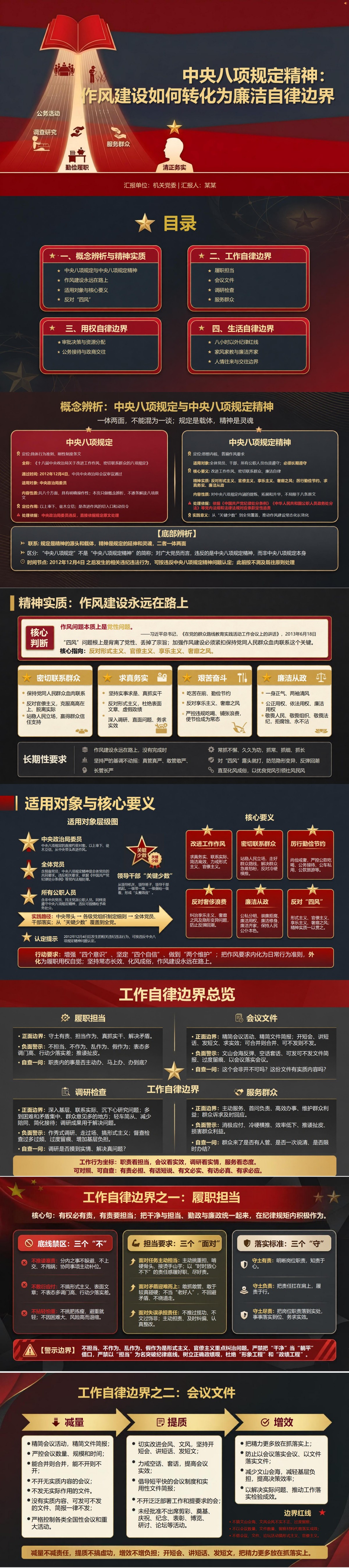 中央八项规定精神PPT：作风建设要求如何转化为廉洁自律边界｜课件+讲稿封面图1