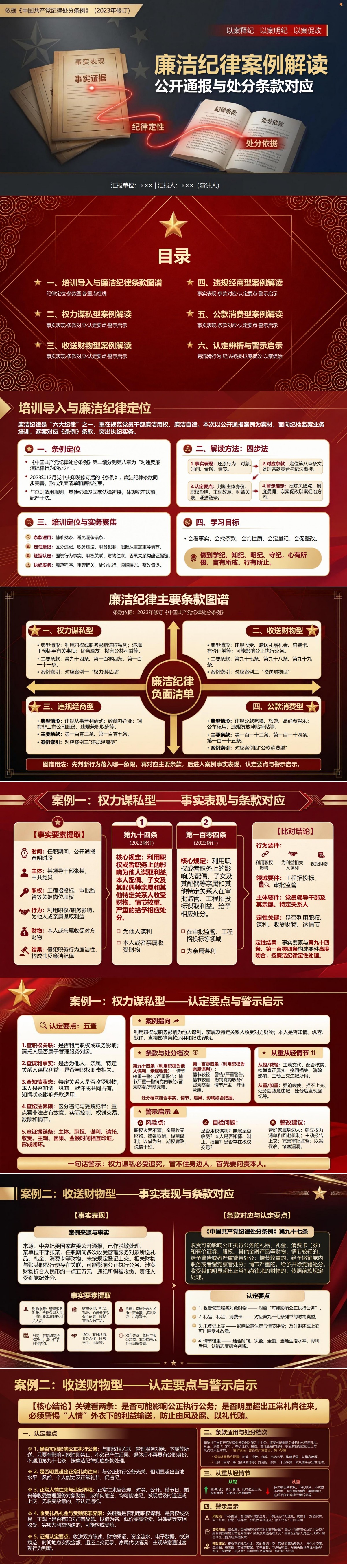 中国共产党纪律处分条例廉洁纪律案例解读PPT：公开通报怎样对应具体处分条款｜课件+讲稿封面图1