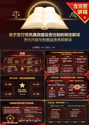 关于实行党风廉政建设责任制的规定PPT：责任内容和检查追责条款解读｜课件+讲稿