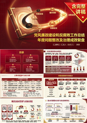 党风廉政建设和反腐败工作总结PPT：年度问题整改及治理成效复盘｜课件+讲稿