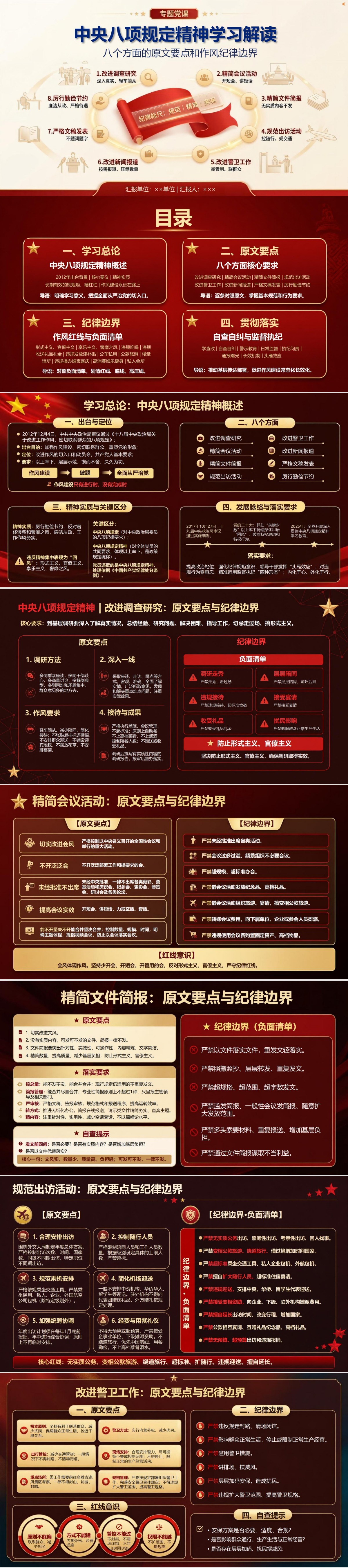 中央八项规定精神内容PPT：八个方面的原文要点和作风纪律边界｜课件+讲稿封面图1