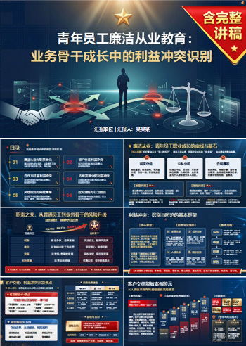 青年员工廉洁从业教育PPT：业务骨干成长中的利益冲突识别｜课件+讲稿