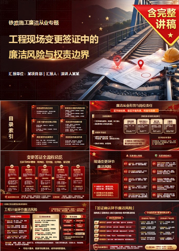 铁路施工廉洁从业PPT：工程现场变更签证中的廉洁风险｜课件+讲稿