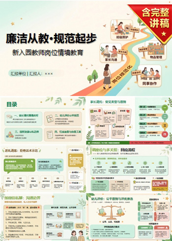 幼儿园教师廉洁从教培训PPT：新入园教师的岗位情境教育｜课件+讲稿