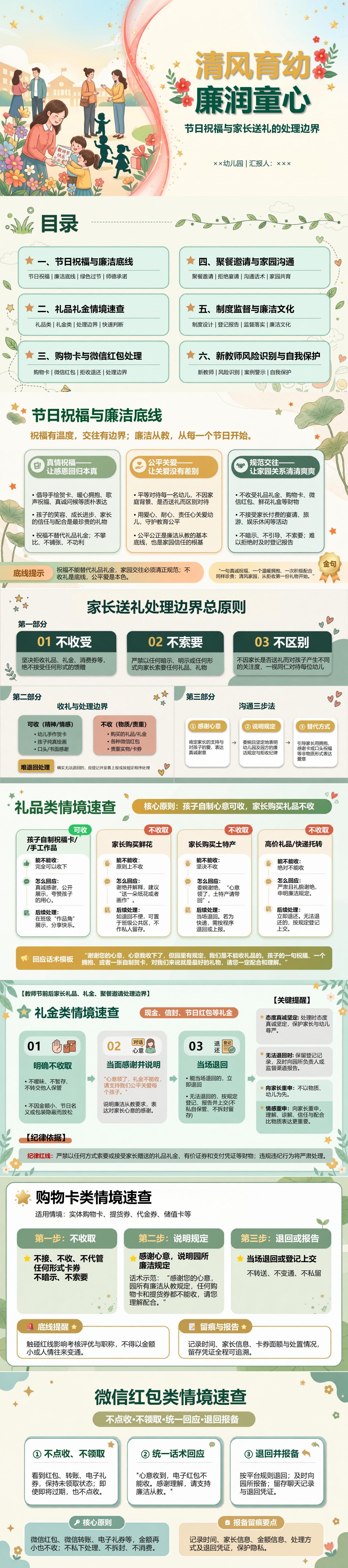 幼儿园教师节廉洁从教PPT：节日祝福与家长送礼的处理边界｜课件+讲稿封面图1