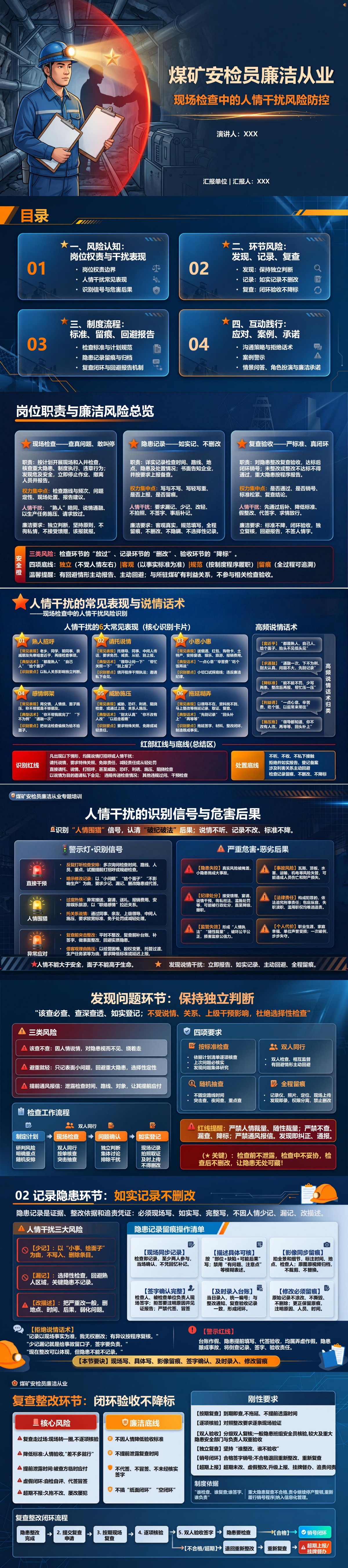 煤矿安检员廉洁从业PPT：现场检查中的人情干扰风险｜课件+讲稿封面图1