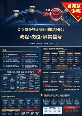 国企廉洁从业风险点PPT：沿关键业务环节识别廉洁风险｜课件+讲稿