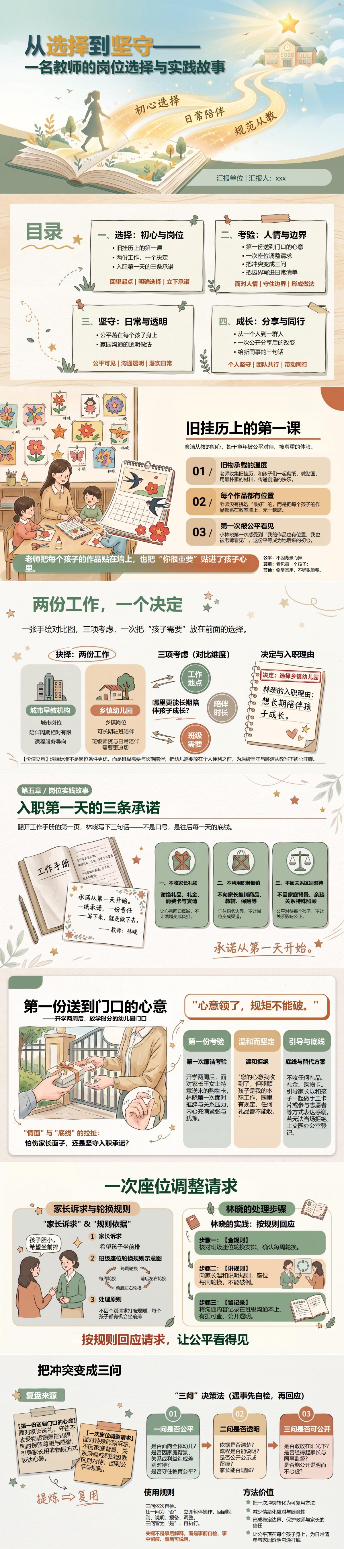 幼儿园教师廉洁从教演讲PPT：一名教师的岗位选择与实践故事｜课件+讲稿封面图1