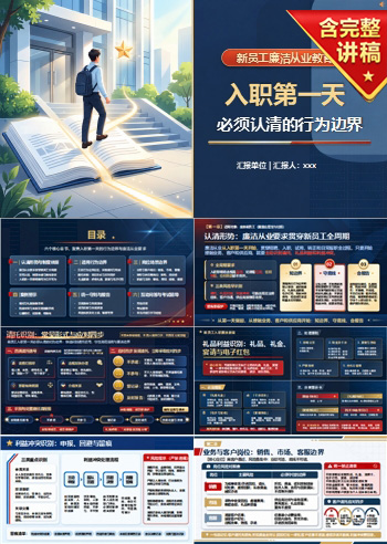 新员工入职廉洁教育PPT：入职第一天必须认清的行为边界｜课件+讲稿