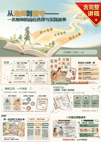 幼儿园教师廉洁从教演讲PPT：一名教师的岗位选择与实践故事｜课件+讲稿