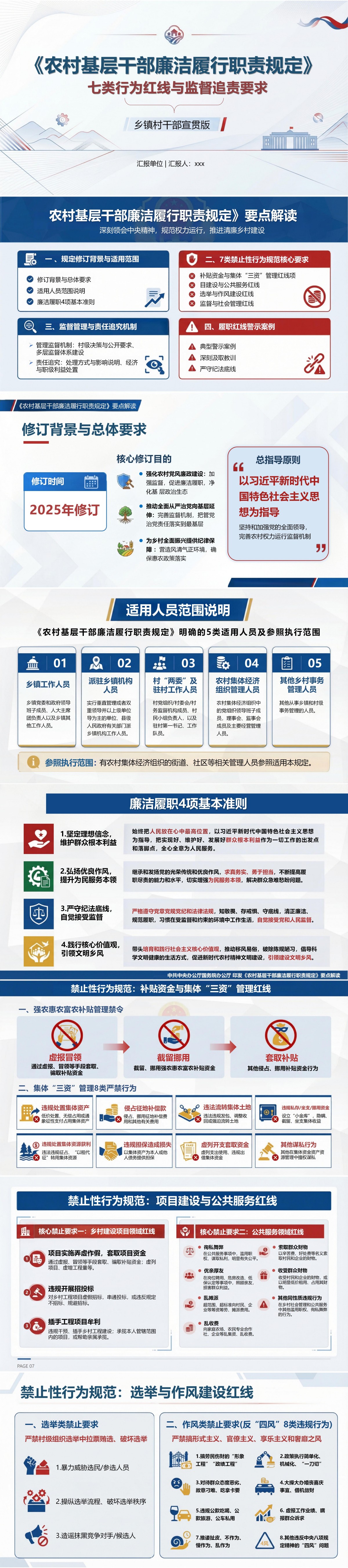 农村基层干部廉洁履职规定解读PPT：七类行为红线与监督追责要求｜课件+讲稿封面图1