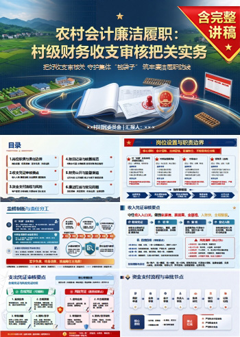 农村会计廉洁履职PPT：村级财务收支中的审核把关｜课件+讲稿