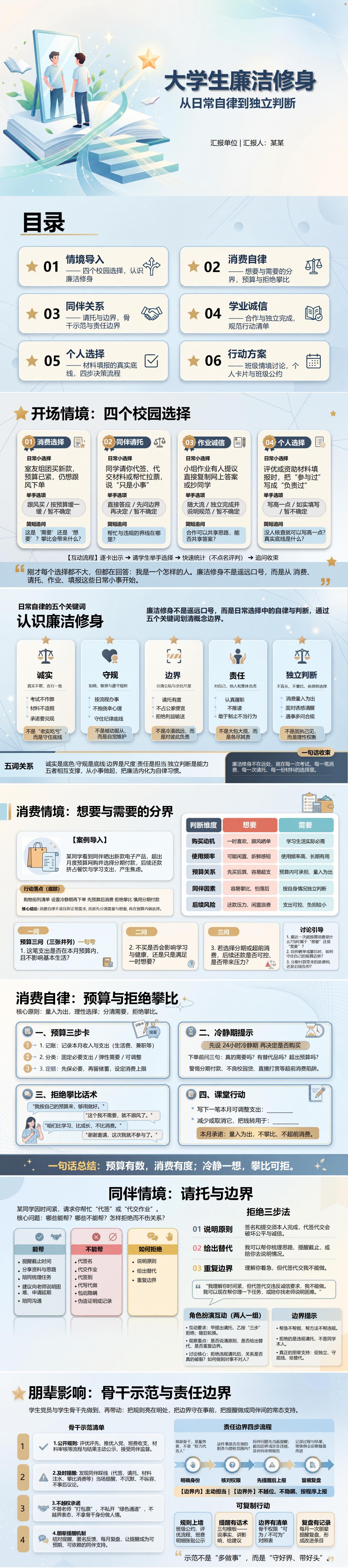 大学生廉洁修身的途径PPT：从日常自律到独立判断｜课件+讲稿封面图1