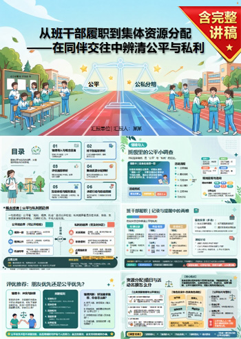 中学生廉洁教育主题班会PPT：在同伴交往中辨清公平与私利｜课件+讲稿