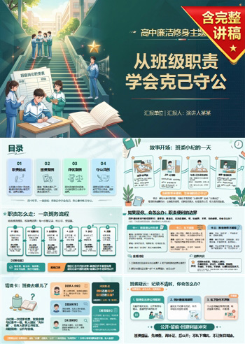 高中廉洁修身主题班会PPT：从班级职责学会克己守公｜课件+讲稿