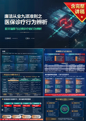 医疗机构工作人员廉洁从业九项准则医保诊疗PPT：欺诈骗保与过度诊疗的行为辨析｜课件+讲稿