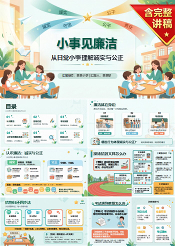 校园廉洁教育主题班会PPT：从日常小事理解诚实与公正｜课件+讲稿