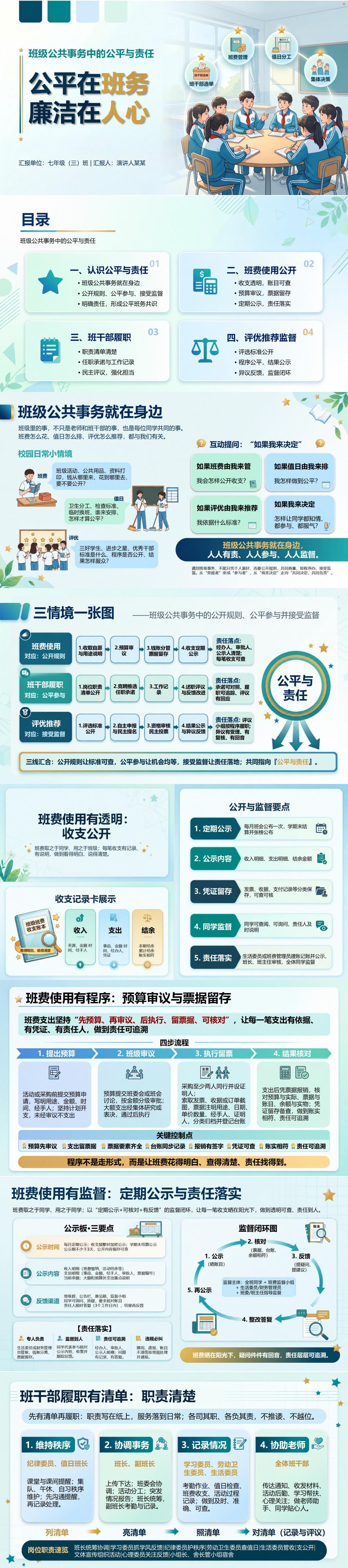 廉洁主题班会PPT：班级公共事务中的公平与责任｜课件+讲稿封面图1