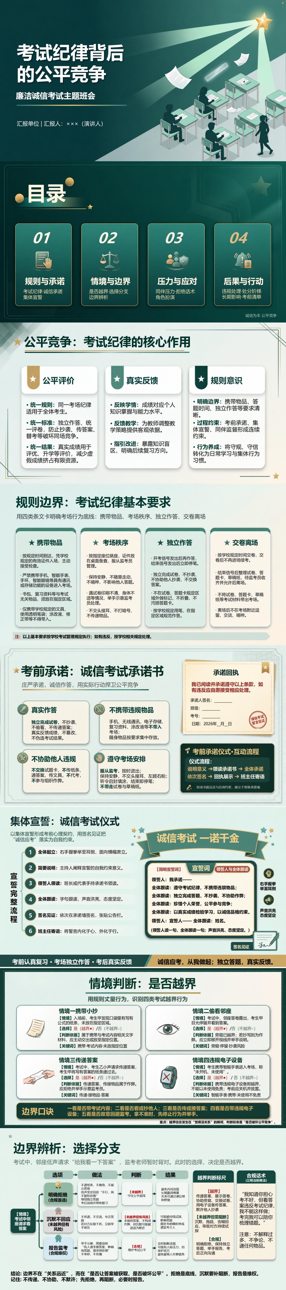 廉洁诚信考试主题班会PPT：考试纪律背后的公平竞争｜课件+讲稿封面图1