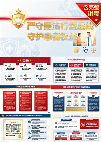 医院廉洁行医党课PPT：严守廉洁行医底线 守护患者权益｜课件+讲稿