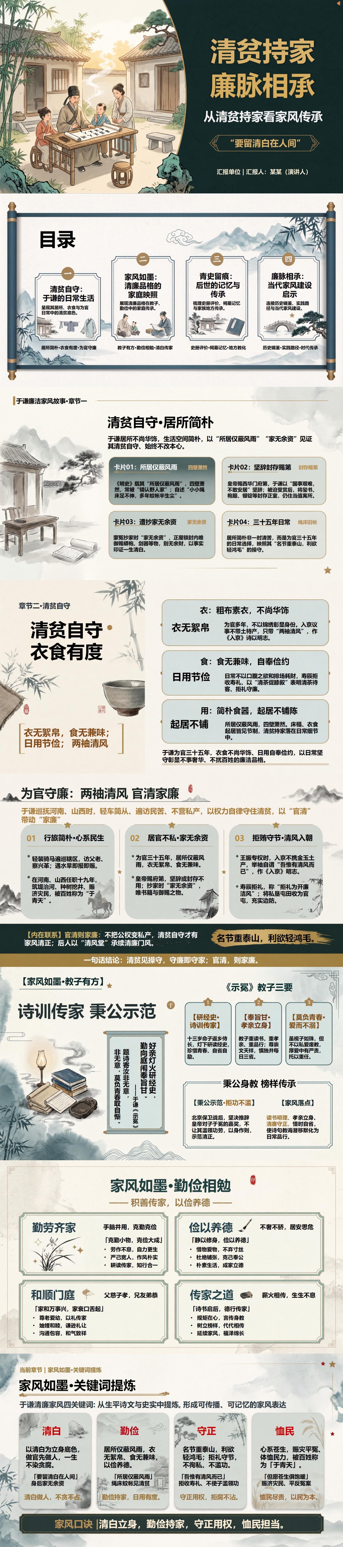 于谦廉洁家风故事PPT：从清贫持家看家风传承｜课件+讲稿封面图1