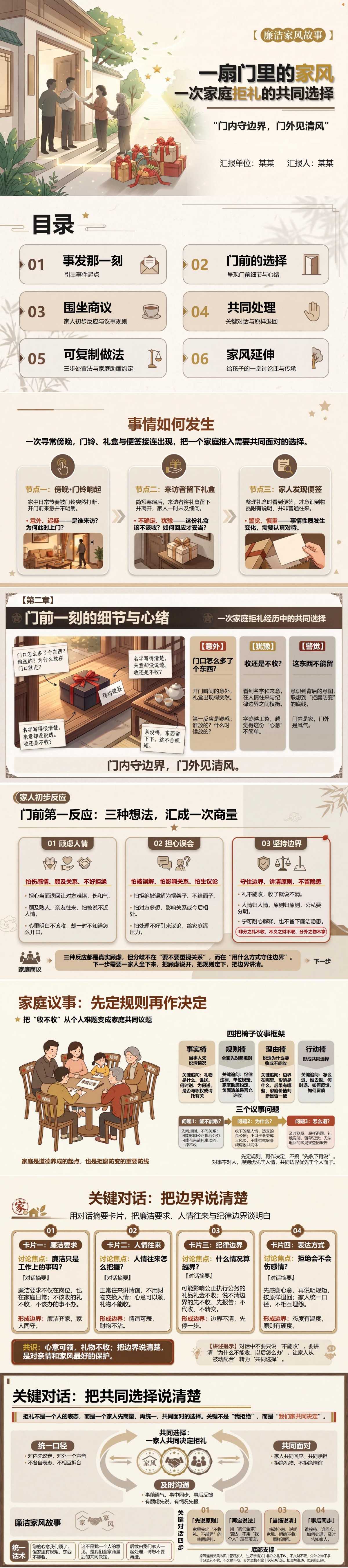 我的廉洁家风故事PPT：一次家庭拒礼经历中的共同选择｜课件+讲稿封面图1