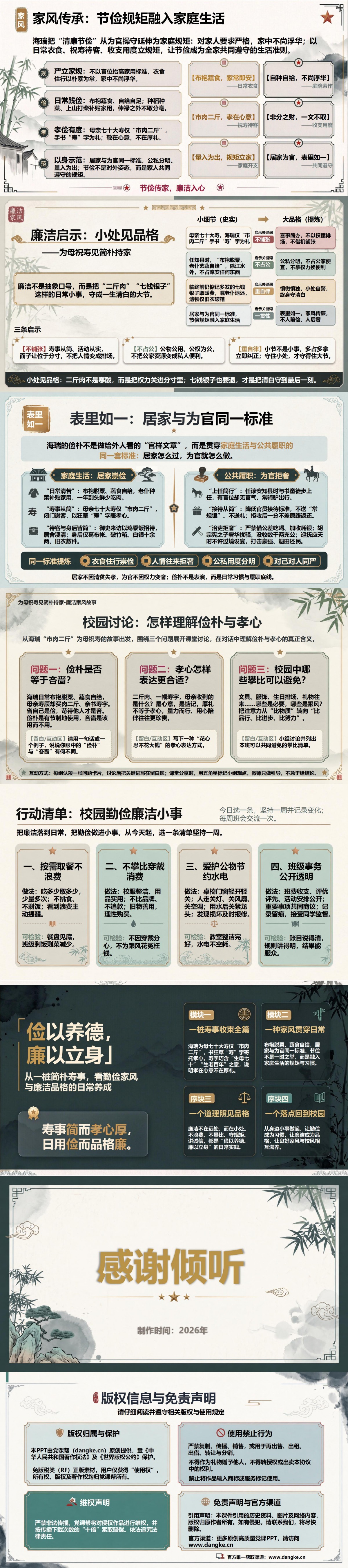 海瑞廉洁家风故事PPT：为母祝寿见简朴持家｜课件+讲稿内容预览2