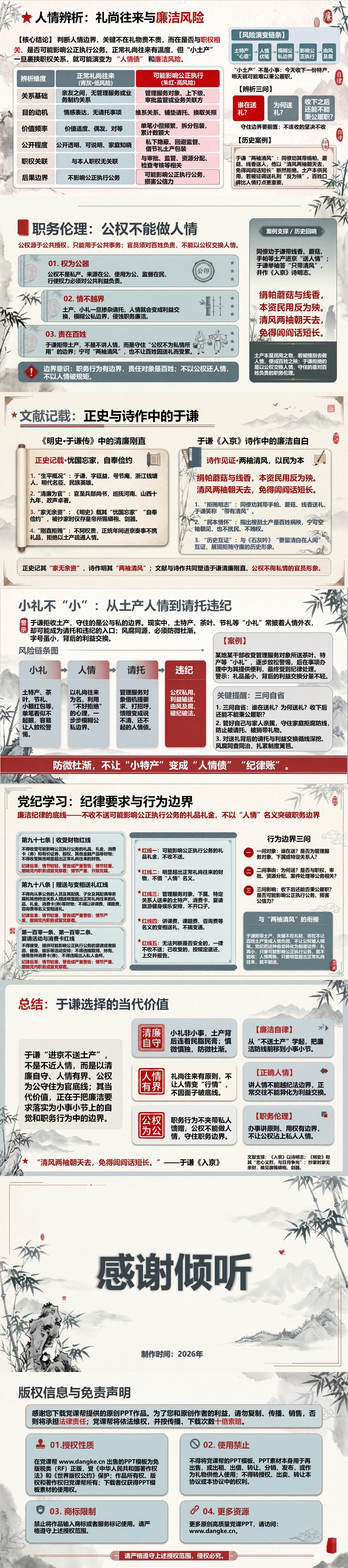 于谦两袖清风廉洁故事PPT：进京不送土产的为官选择｜课件+讲稿内容预览2