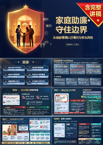 家庭助廉活动PPT：从家庭情境认识请托和收礼风险｜课件+讲稿