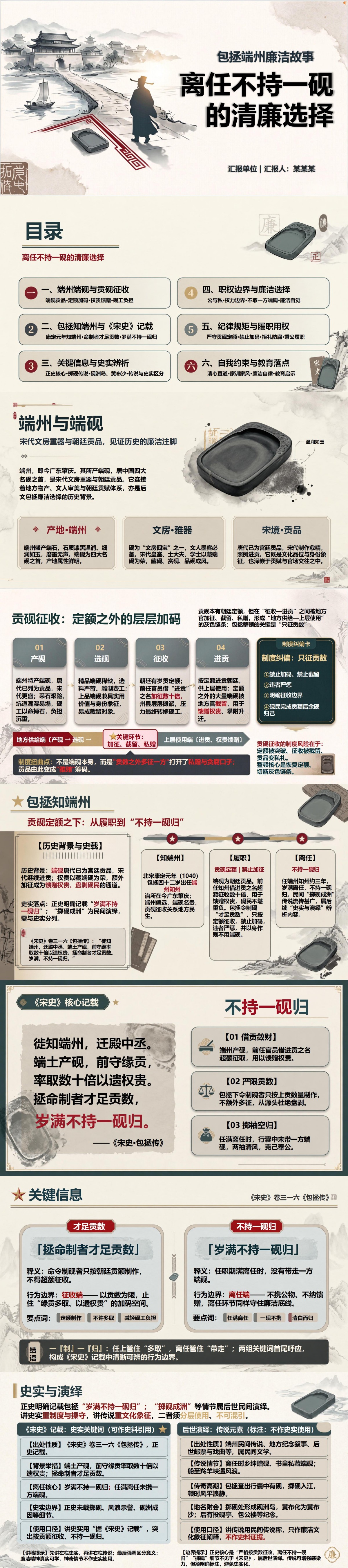 包拯端州廉洁故事PPT：离任不持一砚的清廉选择｜课件+讲稿封面图1