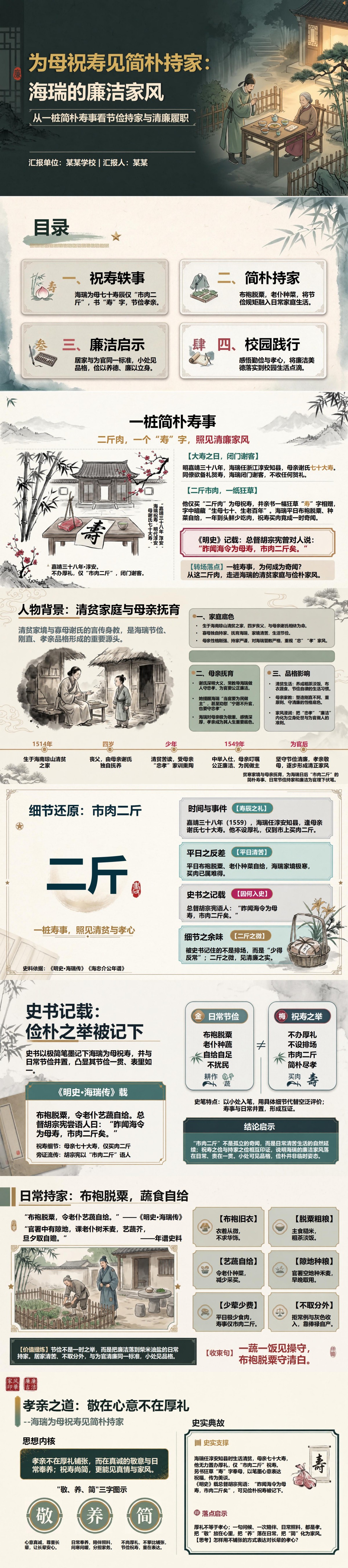 海瑞廉洁家风故事PPT：为母祝寿见简朴持家｜课件+讲稿封面图1