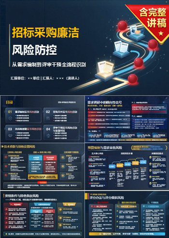 招标采购廉洁风险点PPT：从需求编制到评审识别干预环节｜课件+讲稿