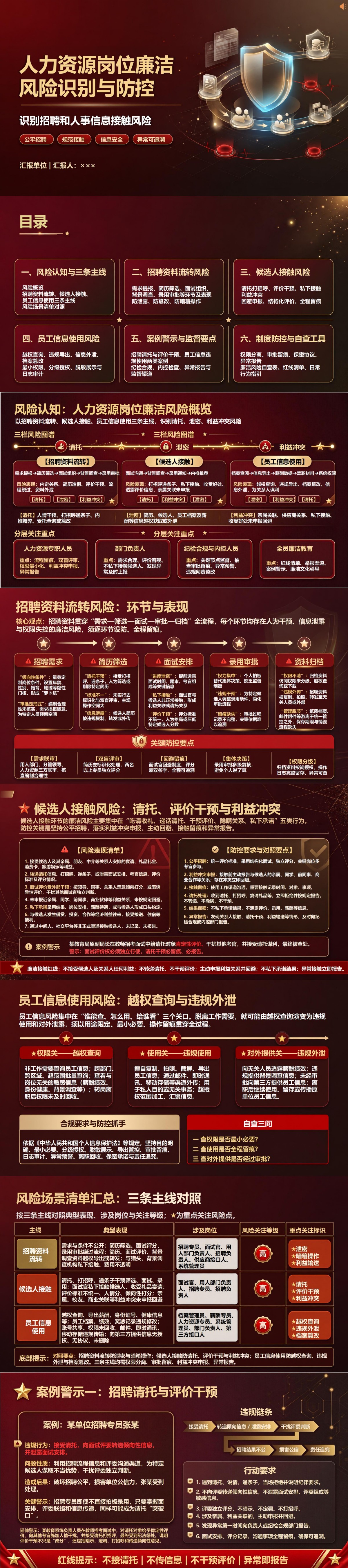 人力资源岗位廉洁风险PPT：识别招聘和人事信息接触风险｜课件+讲稿封面图1
